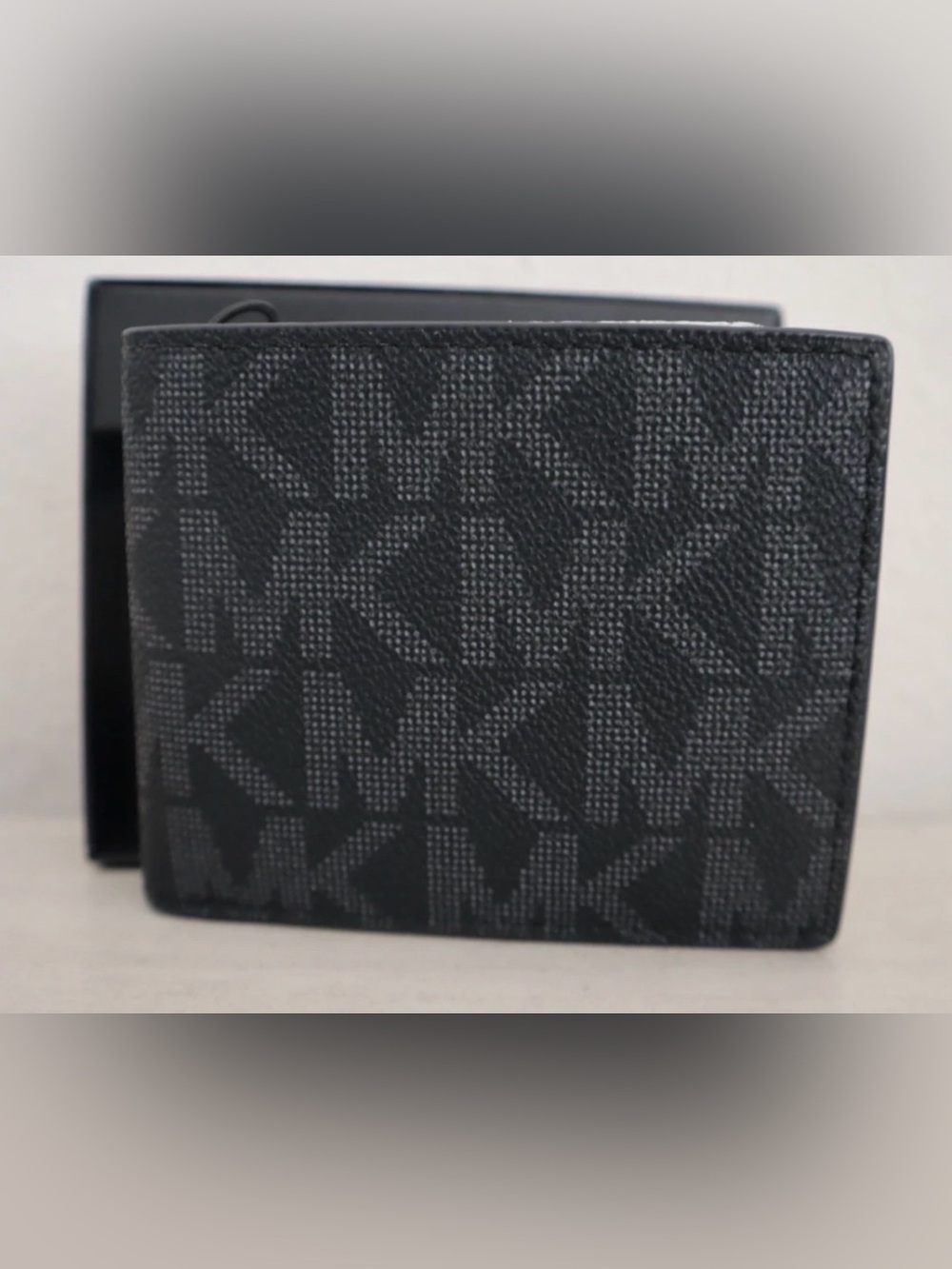New Michael Kors Jet Set Logo Slim Billfold Wallet Black & Gray - Picture 7 of 7